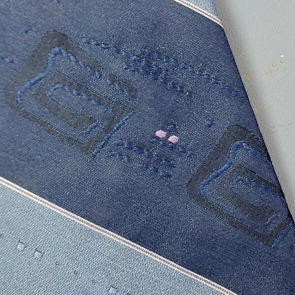 Vintage 70s Blue Silk Neck Tie Men Accessories Geometric Embroidered Formal Work - Picture 14 of 16